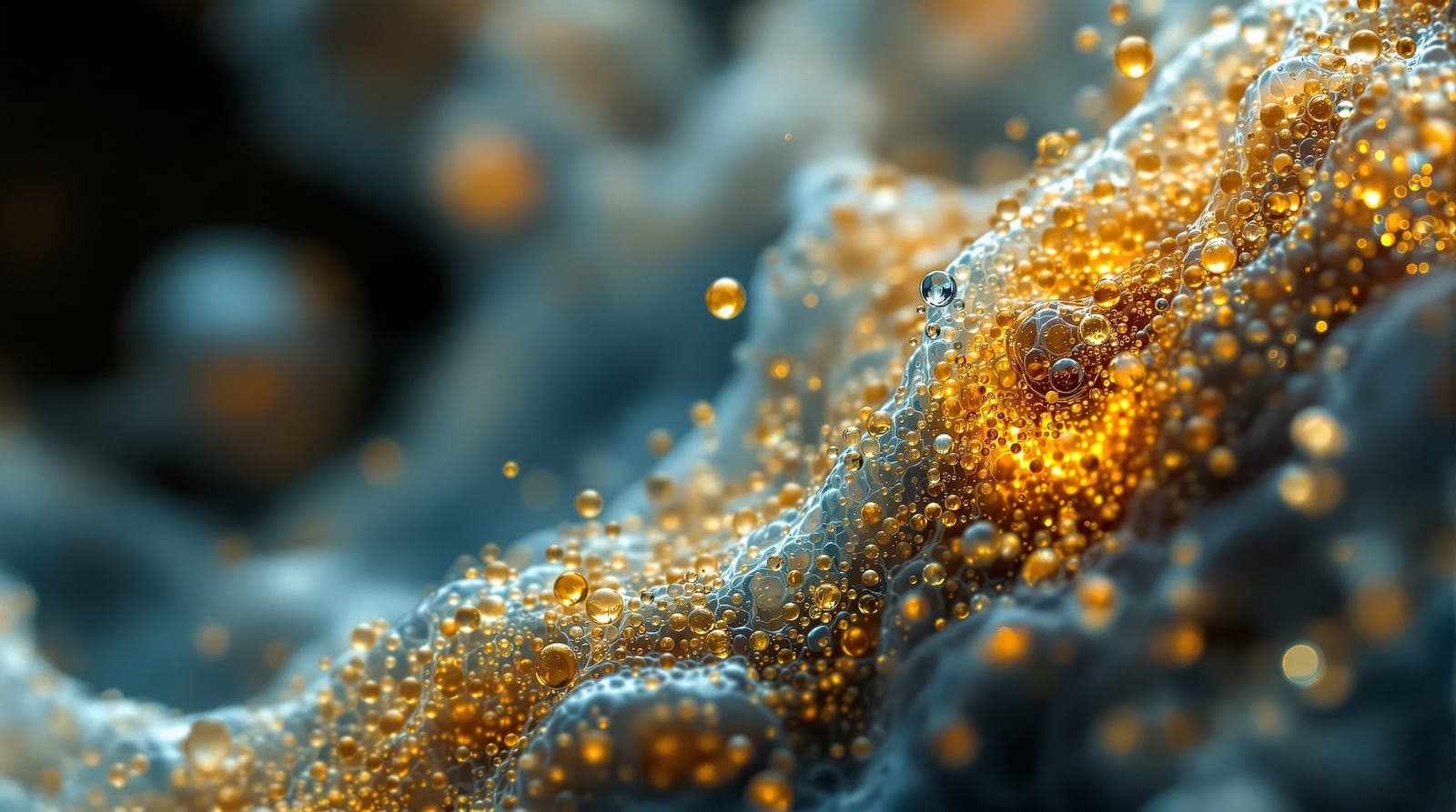 Golden droplets streaming across an organic surface