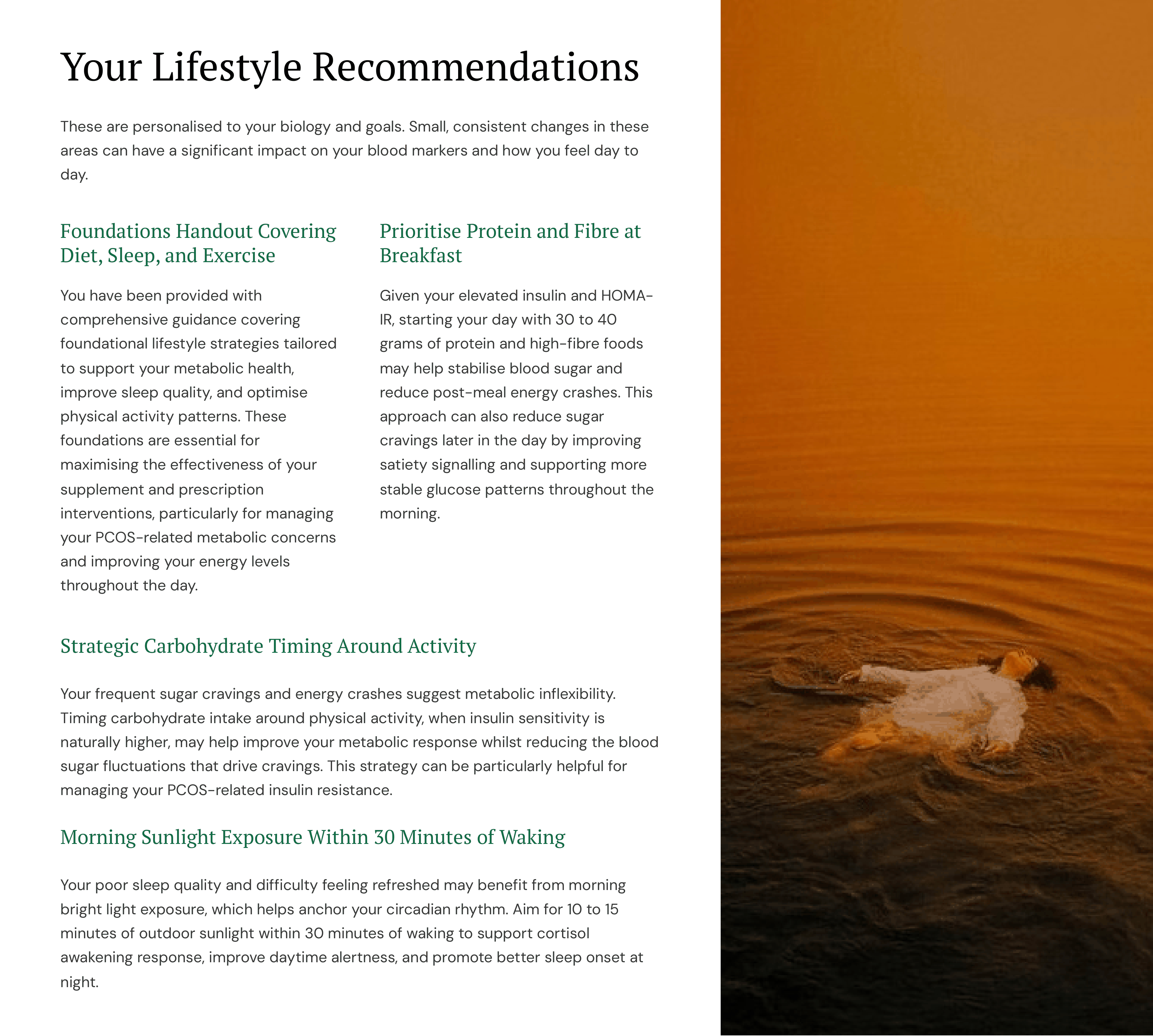 Report page: Lifestyle guidance