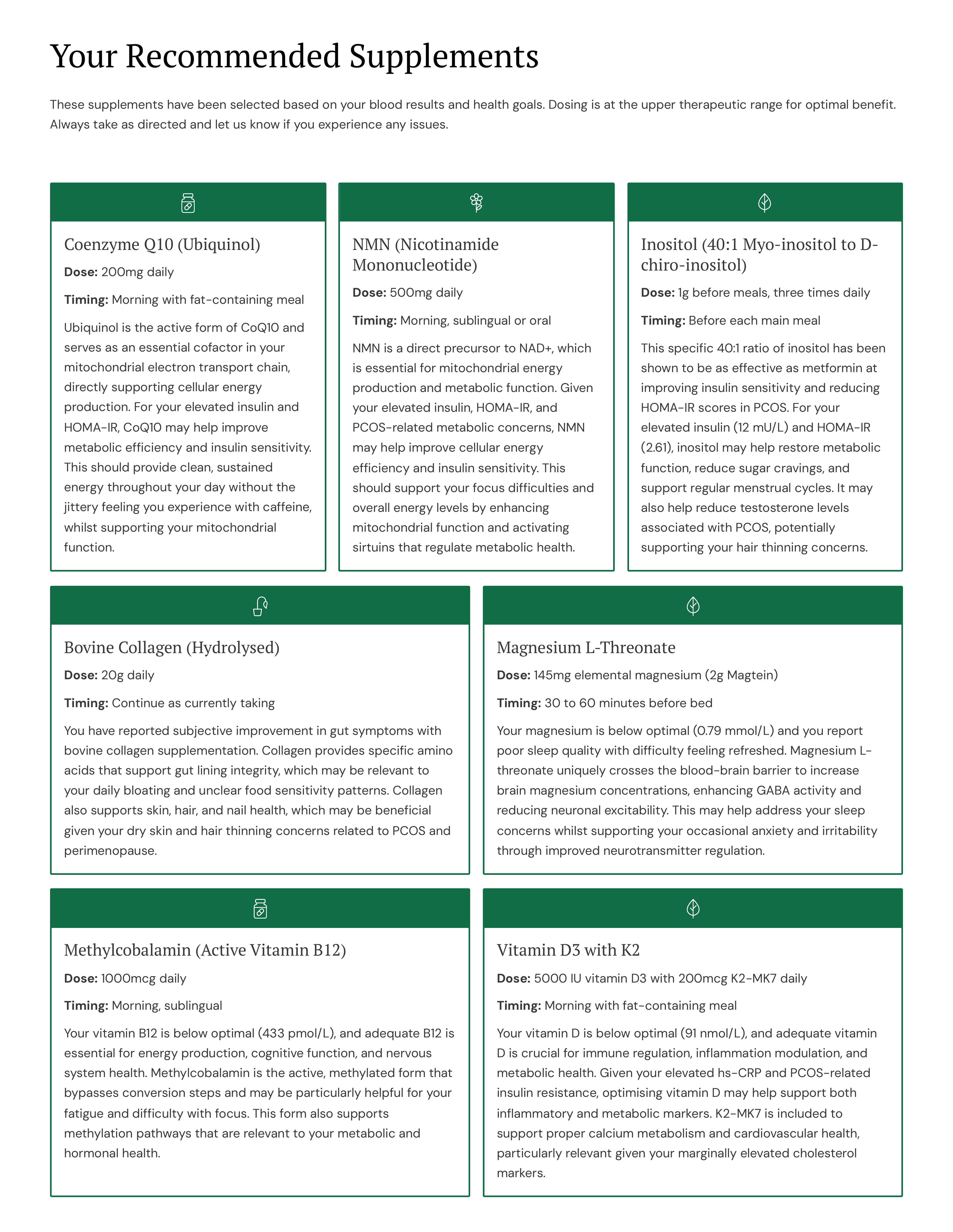 Report page: Your supplement plan